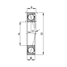 主轴轴承 B7021-C-T-P4S, 调节，成对安装，接触角 α = 15°，限制公差